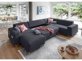 Divano angolare color antracite allungabile e con contenitore (penisola a destra/a U) Classy Sophie – Miuform