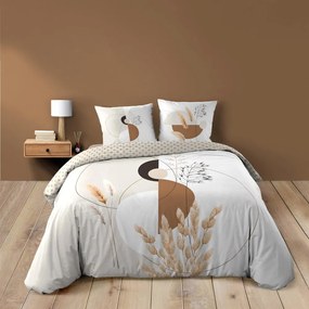 Set copripiumino e federa bianco/beige in cotone per letto matrimoniale ed esteso 240x220 cm Natacha – douceur d'intérieur