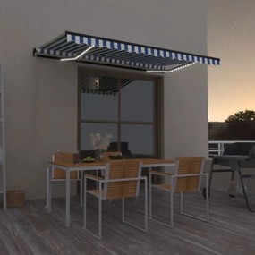 Tenda Da Sole Retrattile Manuale Con Led 400x350 Cm Blu Bianco /