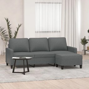 Divano A 3 Posti Con Poggiapiedi Grigio Scuro 180cm İn Tessuto /
