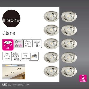 Set da 10 pezzi, faretto da incasso con fonte luminosa orientabile GU10 INSPIRE CLANE argento  Ø 8.2 cm Luce bianco naturale