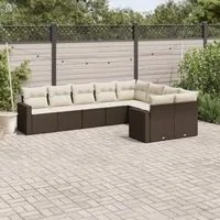 Set Divani da Giardino 9pz con Cuscini Marrone in Polyrattan 3219433