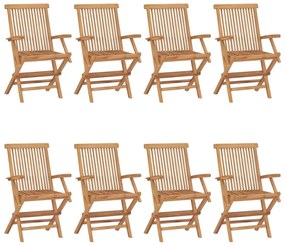 Sedie da giardino e cuscini bianco crema 8 pz massello di teak