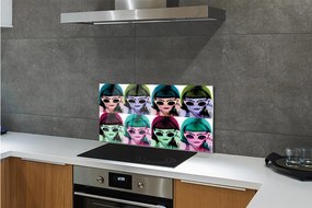Pannello paraschizzi cucina Donna capelli colorati con gli occhiali 100x50 cm