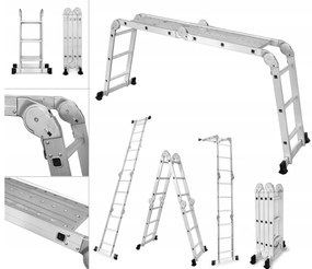 Scala multifunzionale in alluminio 4 x 3 gradini - 125 kg + piattaforma