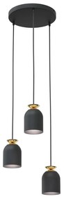 Lampadario Contemporaneo 3 Luci Target Base Tonda In Acciaio Nero E Oro