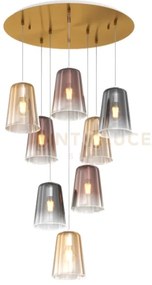 Sospensione ottone sat. tonda 8 luci (3 am+3 ra+2 cr) 1164os-s8 t-mc