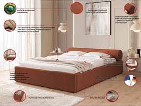 Letto matrimoniale imbottito color terracotta con contenitore con rete inclusa 140x200 cm Cille – Ropez