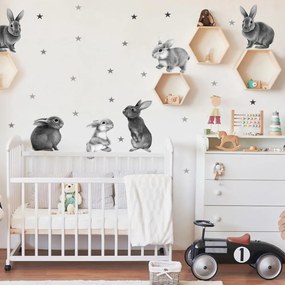 Adesivi da parete - Coniglietti grigi per la cameretta dei bambini | Inspio