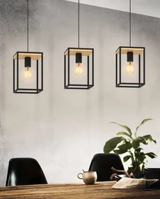 Lampadario Industriale Libertad nero paralume marrone 3x E27 EGLO