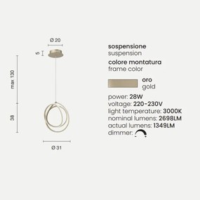 Lampada a sospensione GOLDEN in metallo verniciato Oro a LED PICCOLO