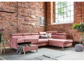 Divano letto angolare a U in velluto rosa chiaro (angolo destro) Sweet Harmony - Miuform