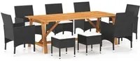 Set Mobili da Pranzo per Giardino 9 pz Nero 3068800