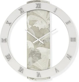 Orologio LARRY rotondo D60 cm in legno rivestito con parato e dettagli Argento