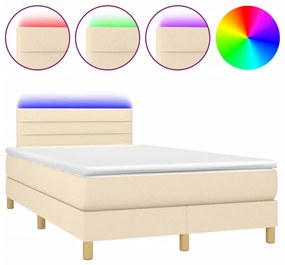 Letto a Molle con Materasso e LED Crema 120x190 cm in Tessuto