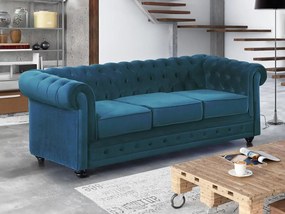 Divano CHESTERFIELD 3 posti in velluto Verde petrolio