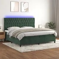 Letto a Molle con Materasso e LED Verde Scuro 200x200cm Velluto 3136326