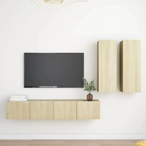 Set Di Mobili Tv 4 Pz Rovere Sonoma İn Legno Multistrato /