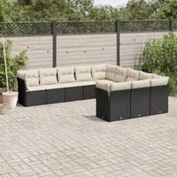 Set Divani da Giardino 11 pz con Cuscini in Polyrattan Nero 3250245