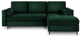 Divano letto angolare in velluto verde, angolo destro Santo - Milo Casa