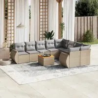 Set Divano da Giardino 10 pz con Cuscini Beige in Polyrattan 3225163