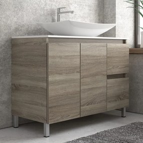 Composizione bagno 100cm a terra: mobile, specchio led e colonna TOD-100B - KAMALU