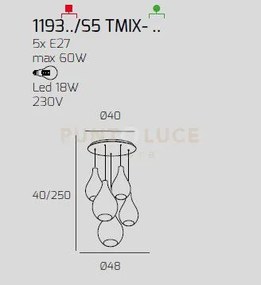 Sosp. bianco 5 luci tonda vetri (3 piccoli+2 medi) tutti trasparent...
