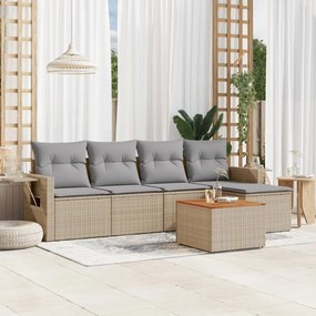 Set divano da giardino 6 pz con cuscini beige misto polyrattan