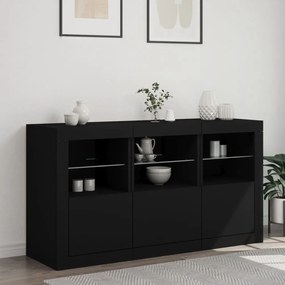 Credenza con luci led nera 123x37x67 cm