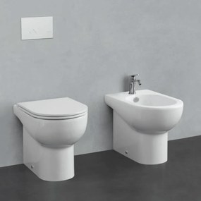 Coppia Di Sanitari Azzurra Ceramica Da Terra Filo Muro Bianco Lucido "Mini Nuvola"