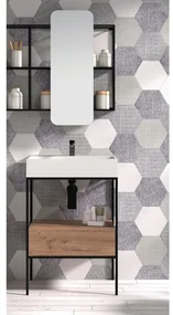 Mobile da bagno sotto lavabo MADERO OUTLINE nero/legno satinato L 60 x H 77 x P 45 cm 1 cassetto, lavabo non incluso
