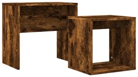 Tavolini impilabili 2 pz rovere fumo in legno multistrato