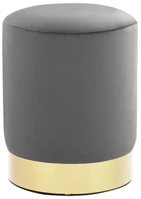 Sgabello Grigio Scuro E Oro İn Velluto /