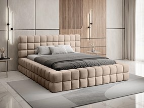 Letto matrimoniale con box contenitore Arianna - 160 x 200 cm , Tessuto beige