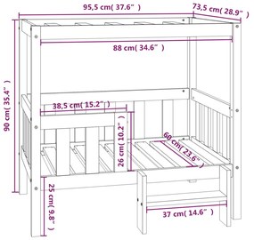 Cuccia per Cani Grigio 95,5x73,5x90cm in Legno Massello di Pino