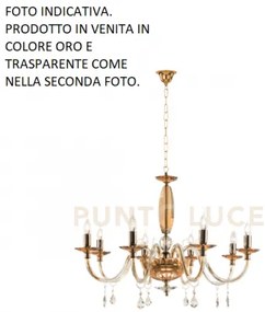 Lampadario cecilia 8 luci vetro e cristallo oro e trasparente attac...