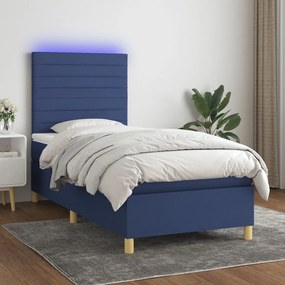 Letto a molle con materasso e led blu 90x200 cm in tessuto