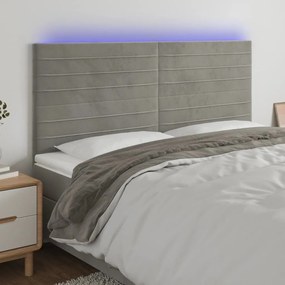 Testiera A Led Grigio Chiaro 160x5x118/128 Cm İn Velluto /