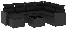 Set divani da giardino con cuscini 8 pz nero in polyrattan