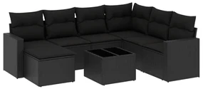 Set divani da giardino con cuscini 8 pz nero in polyrattan