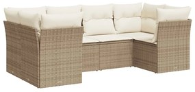 Set Divano da Giardino 6 pz con Cuscini Beige in Polyrattan