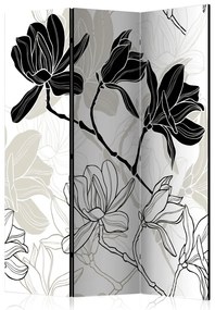 Paravento design Fiori in bianco e nero (3-parti) - Composizione floreale