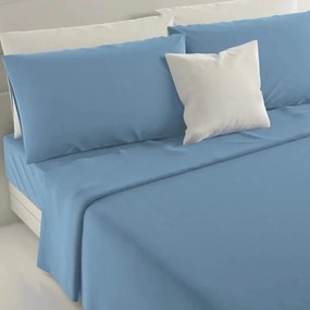 Completo lenzuola singolo in cotone tinta unita Collezione Casa  Colore Azzurro, Dimensioni e Misure Singolo