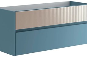 Mobile da bagno sospeso sotto lavabo L 119.5 x H 50 x P 45.5 cm blu laccato opaco, 2 cassetti VISOBATH Niwa