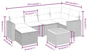 Set divano da giardino 7 pz con cuscini beige misto polyrattan