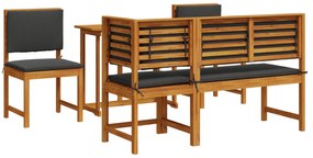 Set da pranzo per giardino 5 pezzi con cuscini in legno massello di acacia