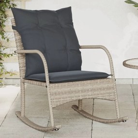 Sedia a dondolo giardino con cuscini polyrattan grigio chiaro