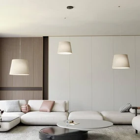 EMIBIG LIGHTING Lampada a sospensione Ascot, beige, tessuto, a 3 luci, decentralizzata