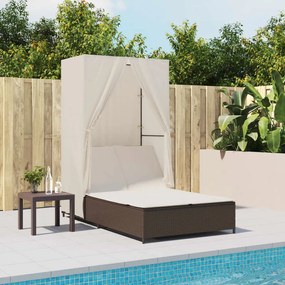 Lettino Prendisole Con Tetto E Tende Marrone İn Polyrattan /