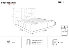 Letto matrimoniale imbottito grigio con contenitore con griglia 180x200 cm Bali - Cosmopolitan Design